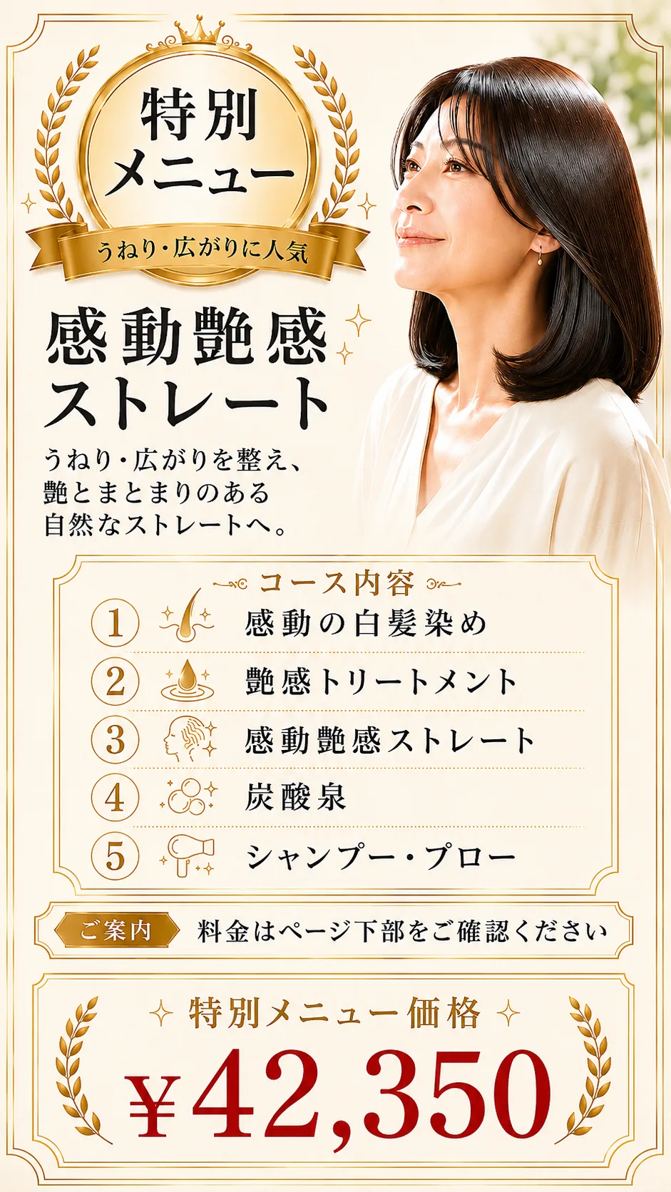 特別メニュー 感動艶感ストレート 料金のご案内